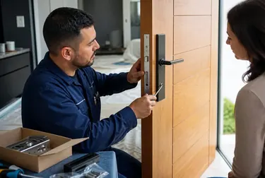 Chaveiro em Cachoeiro de Itapemirim instalando uma nova fechadura em uma porta.